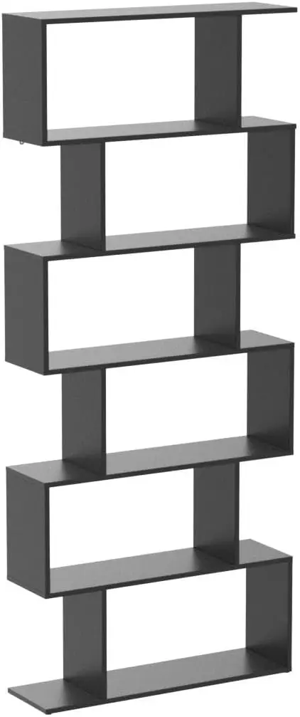 6단 S자형 나무 책장, 31.5'L x 9'W x 75'H, 넘어짐 방지, 룸 디바이더 디스플레이 선반