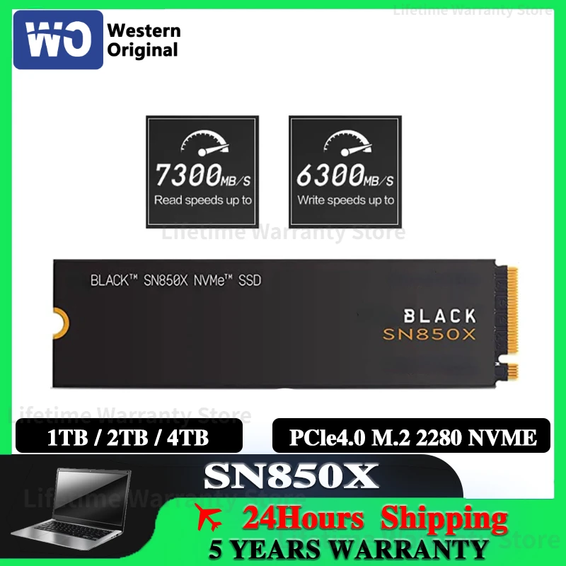 

original SN850X 1TB 2TB 4TB NVMe Internal Solid State Drive Gen4 PCIe M.2 2280 up to 7300MB/s for Desktop and Laptop PS5 Black