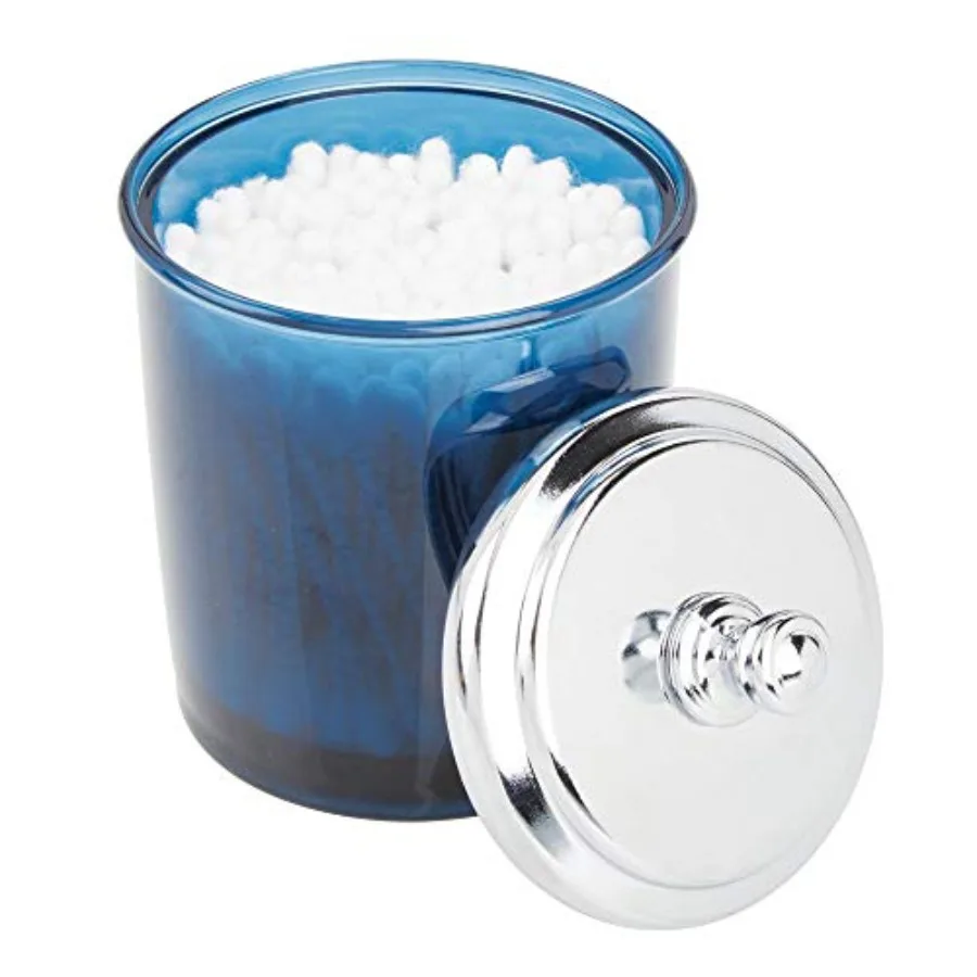 

Bathroom Vanity Storage Organizer Apothecary Canister Jar for Cotton Balls, Swabs, Makeup Sponges, Bath Salts, Hair Ties, Jewel