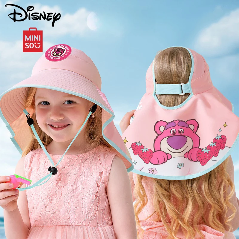 MINISO Disney Lotso Children's Visor Hat Kawaii Wide Brim Foldable Mickey Sun Protection Hat Cartoon Adjustable Minnie Kids Caps