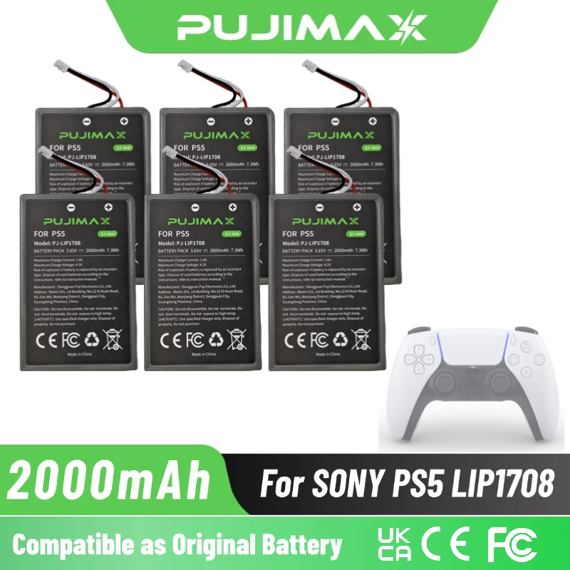 Batería PUJIMAX de 2000mAh para el Control de Sony PS5, Batería LIP1708 para el Control Inalámbrico PlayStation 5 DualSense CFI-ZCT1W