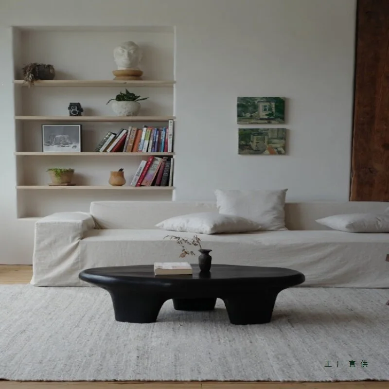Mesa de Centro Ovalada Wabi Sansi para Sala de Estar, Madera Sólida, Pequeña, Estilo Zen Japonés, Mesa Baja Moderna de Alta Gama para Té