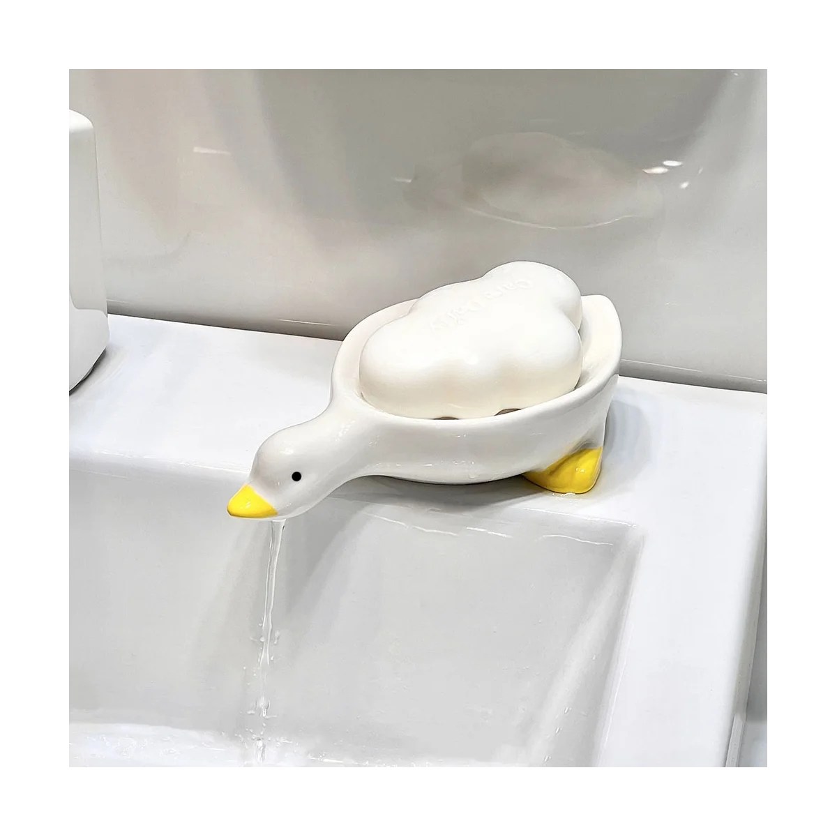 Keramik seifens chale mit Abfluss, weiße niedliche Tiers eifen schale für Dusch bad, selbst entleeren der Keramik seifen halter