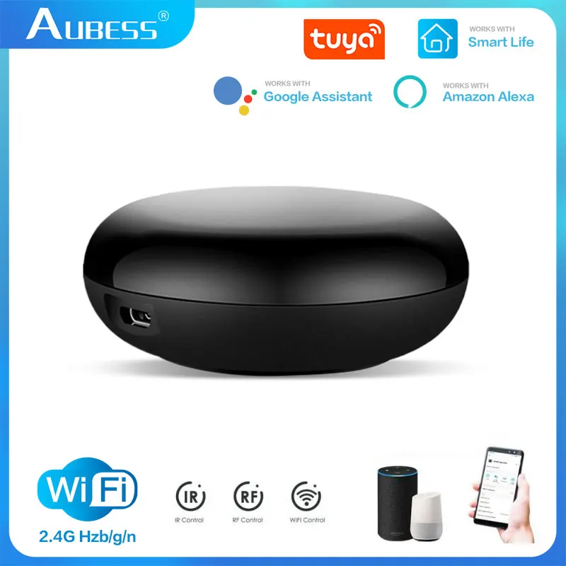 

Умный пульт дистанционного управления Aubess Tuya, Wi-Fi RF + ИК пульт дистанционного управления для ТВ, кондиционеров, работает с голосовым управлением через Alexa Google Home