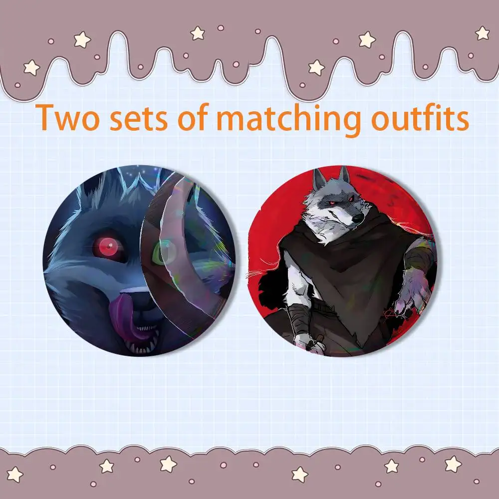 Double sickle anart furry Death Wolf 2 piece set Pins Creativity Printed Pictures Text Metal Lapel Badges Brooches Jewelry Gift