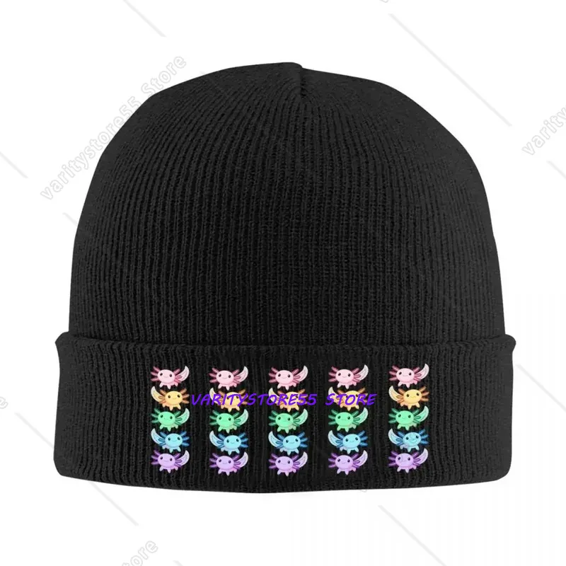 Rainbow Axolotl Warm Knitted Cap Hip Hop Bonnet Hat Autumn Winter Outdoor Beanies Hats for Unisex Adult