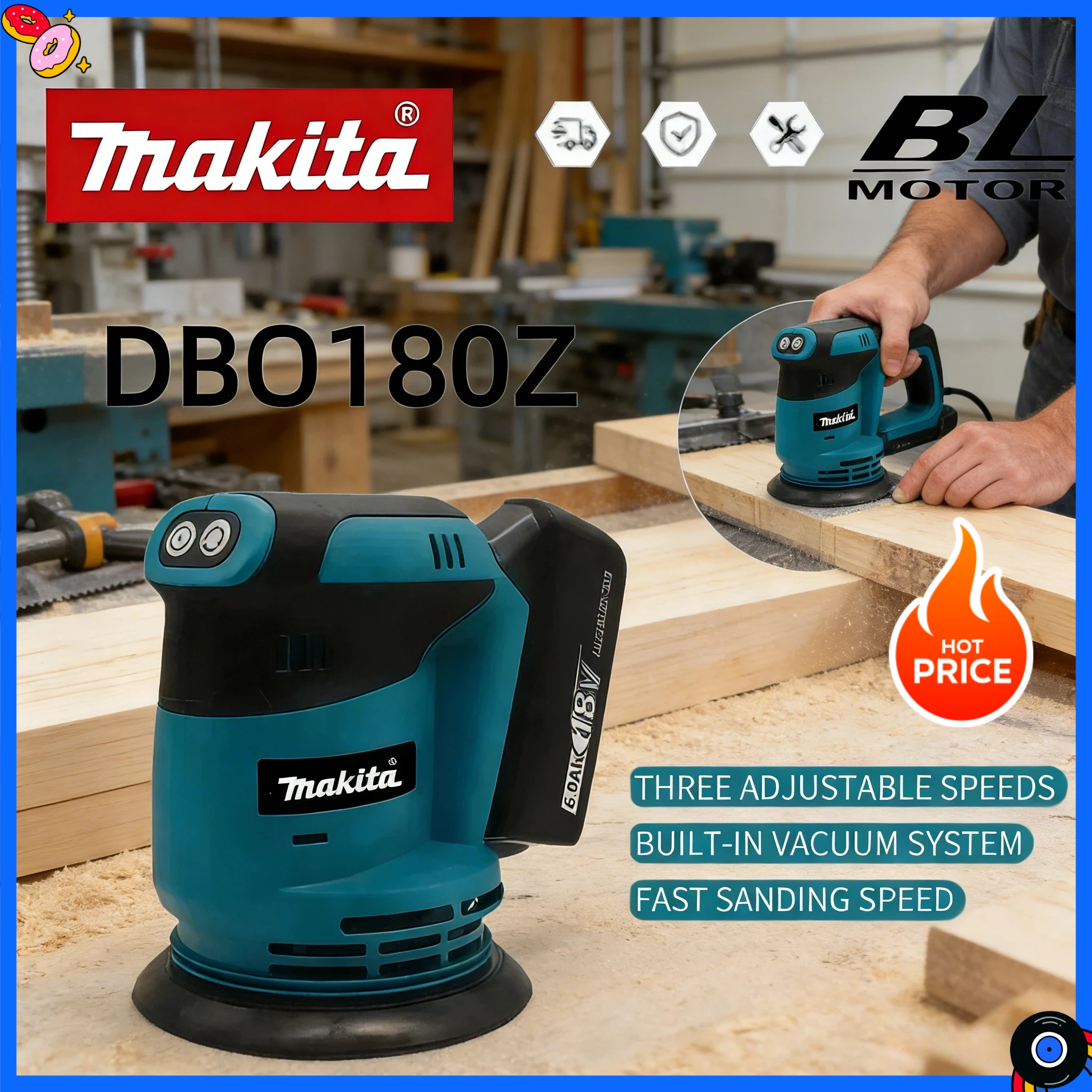 

Беспроводная дисковая шлифовальная машина Makita DBO180Z | Идеально подходит для деревообработки и полировки глины. | Подходит для аккумуляторного инструмента Makita 18В/20В (без аккумулятора)