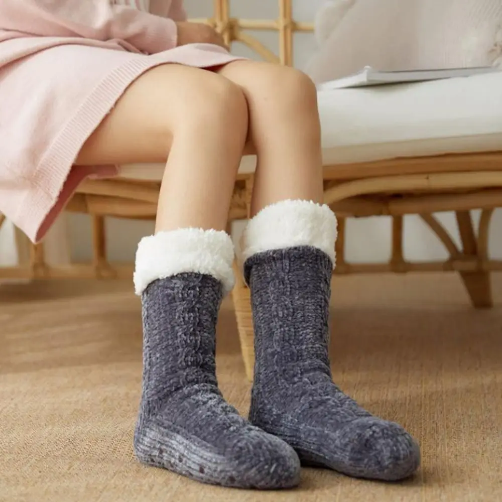Soft Velvet Thicken Thermal Socks Anti Slip Warm Sleeping Socks Women Knitted Hosiery Winter Plush Socks Winter