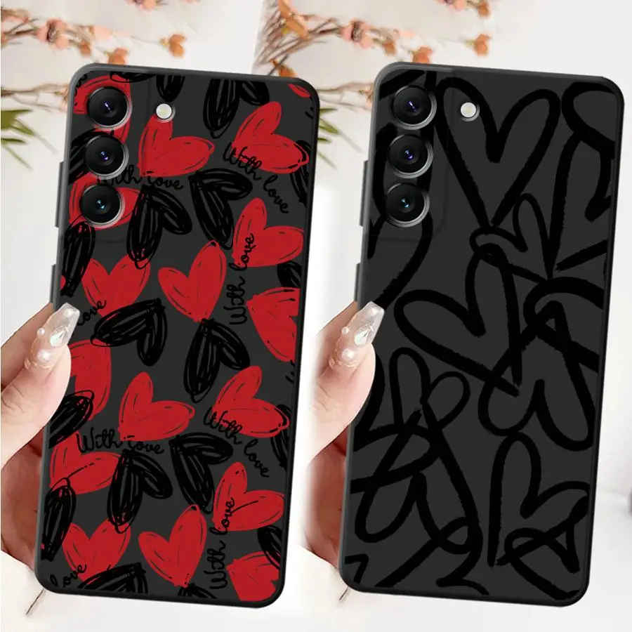 Creative Love Heart Black Soft Phone Cover Case for Samsung Galaxy A20 A13 A10 A12 A04 A70 A40 A16 A50 A30 A15 A06 A05 A17