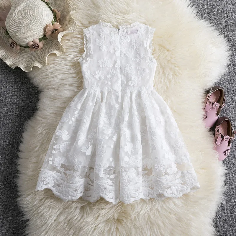 Robe blanche d'été pour filles, tenue de princesse en dentelle brodée de fleurs, pour enfants de 3 à 8 ans, fête d'anniversaire, vacances, 2025