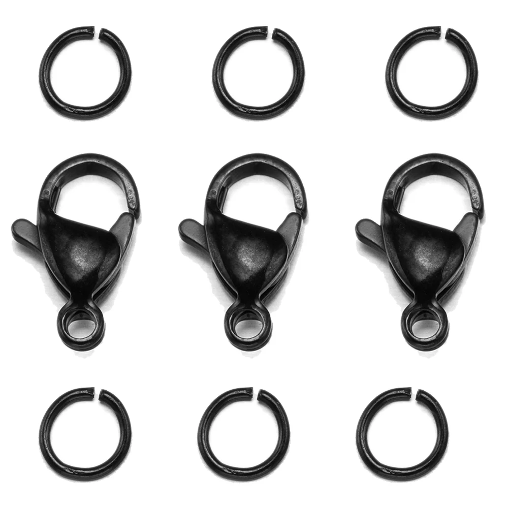 60 Pieces Stainless Steel Black Lobster Claw Clasps Open Jump Rings Connector for DIY Necklace Bracelet Jewelry Making Findings