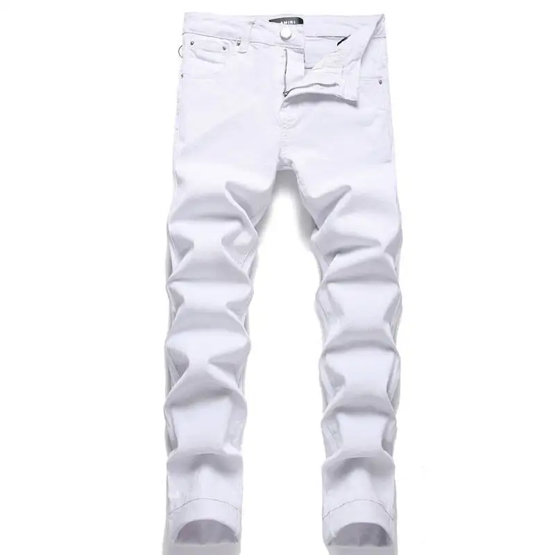 

AM European Style Pure White Jeans Simple Trendy Stretch Slim Fit Skinny Versatile Men's Pants