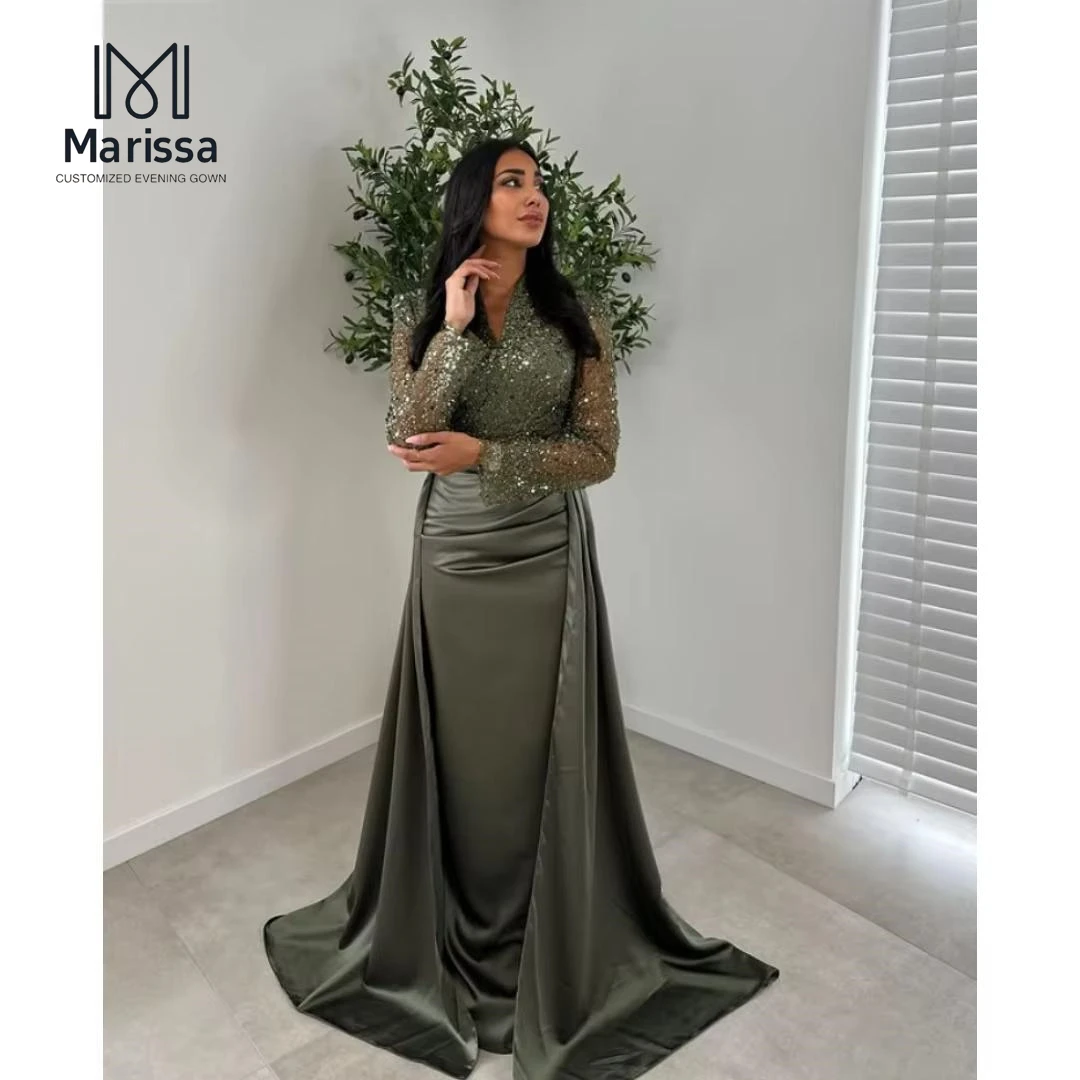 

Marissa Custom Made Evening Dresses Woman Elegant Party Dresses 2025 V-neck Long Fish Tail Sequins Women's Prom Dress 2025 Gowns