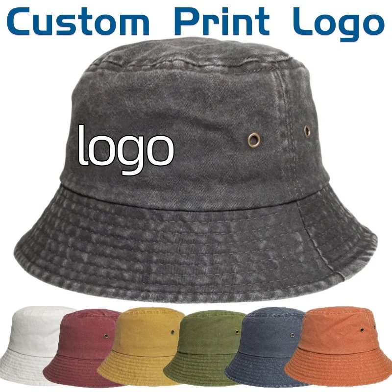 Customized Printed Logo Washed Large Eave Basin Hat Men's And Women's Vintage Fisherman Caps Sun Hats Versatile For All Seasons