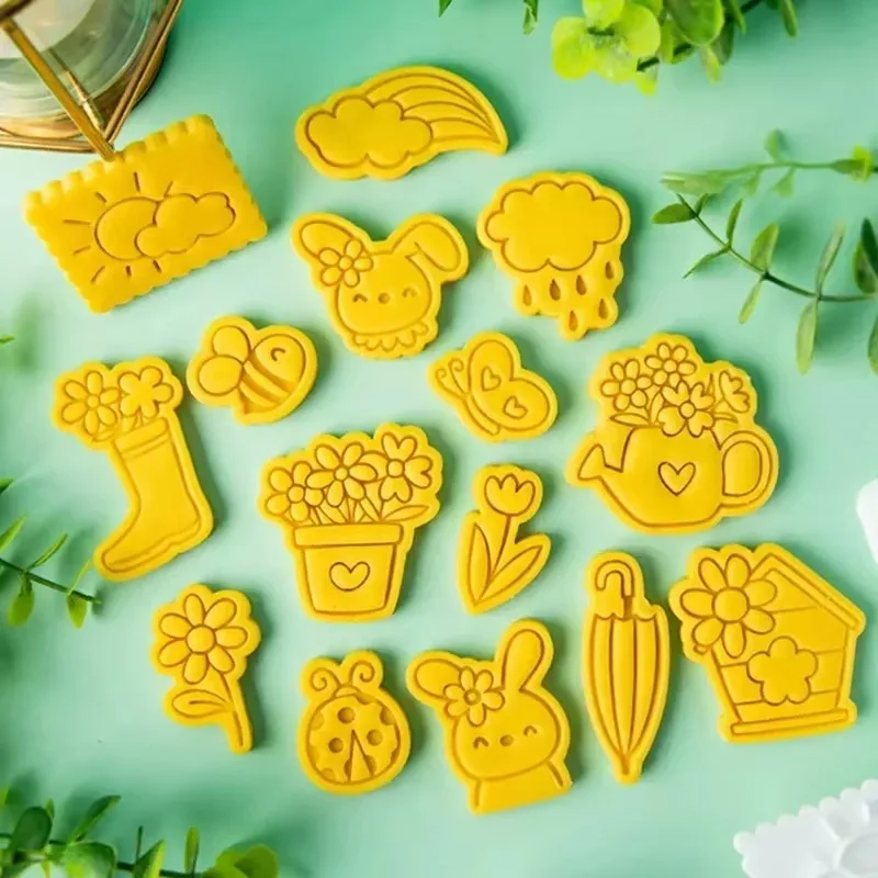 Spring Collection Rabbit Flower Biscuit Cutter Mould DIY Baking Fondant Icing Frosting Cookie Embosser Mold Cake Decorating Tool