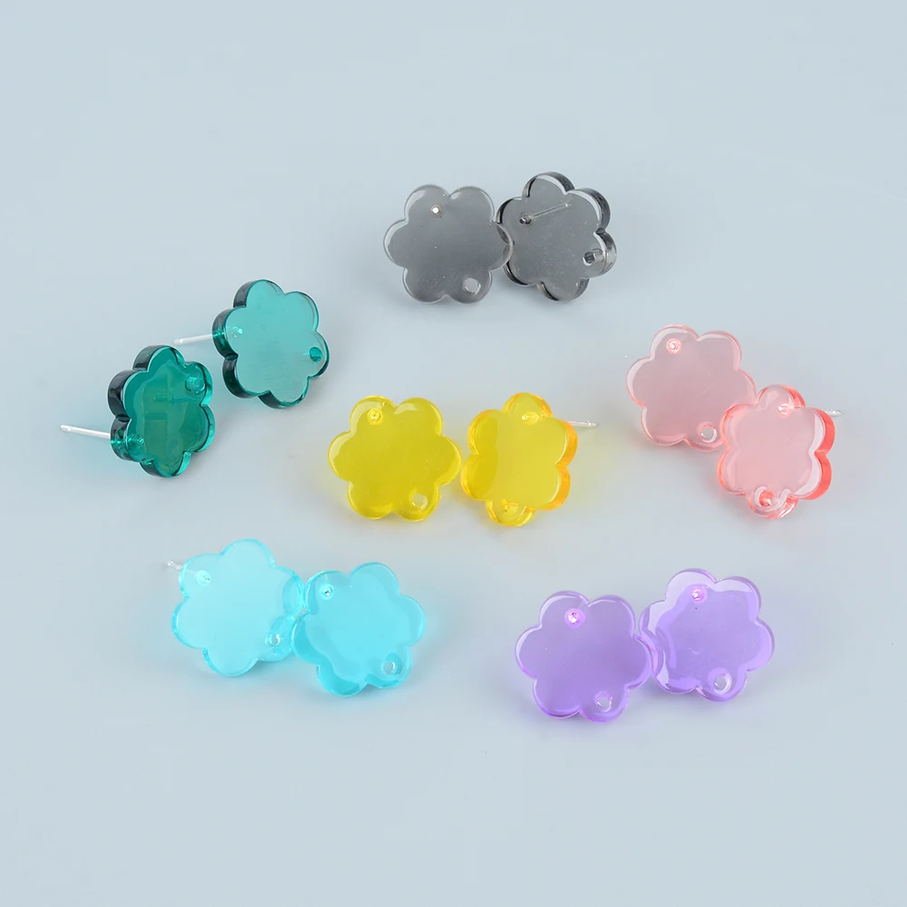 20Pcs/lot 925 Silver Needle Mini Stud Earrings Plum Blossom Acrylic Colorful Helix Cartilage Tragus Lobe Ear Piercing Jewelry