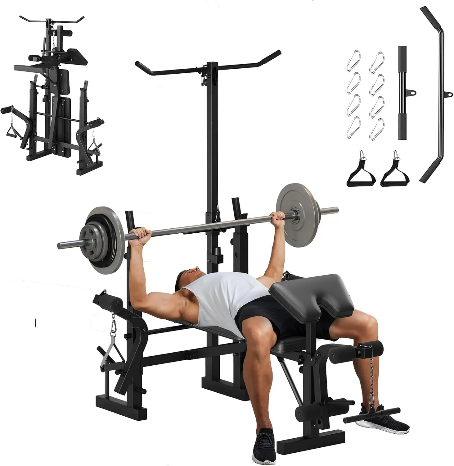7-in-1 Weight Bench Set with Adjustable Rack, 900LBS Foldable Bench Press, Leg Extension & Curl for Home Gym