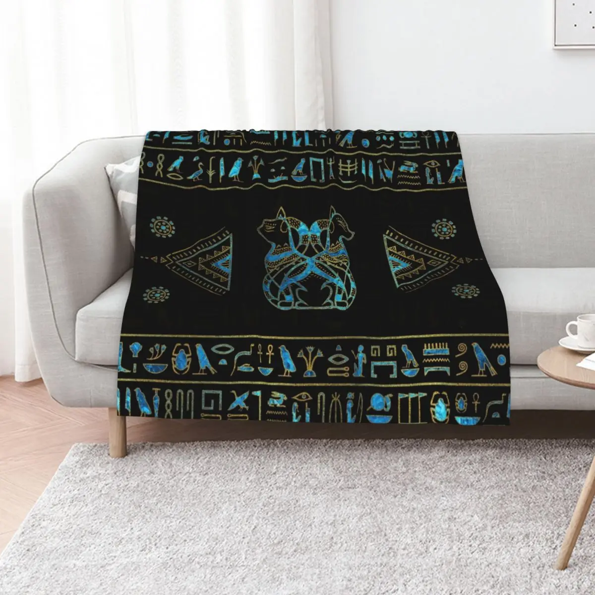 

Egyptian Cats Gold and blue stained glass Throw Blanket for sofa Winter beds anime Comforter Blankets