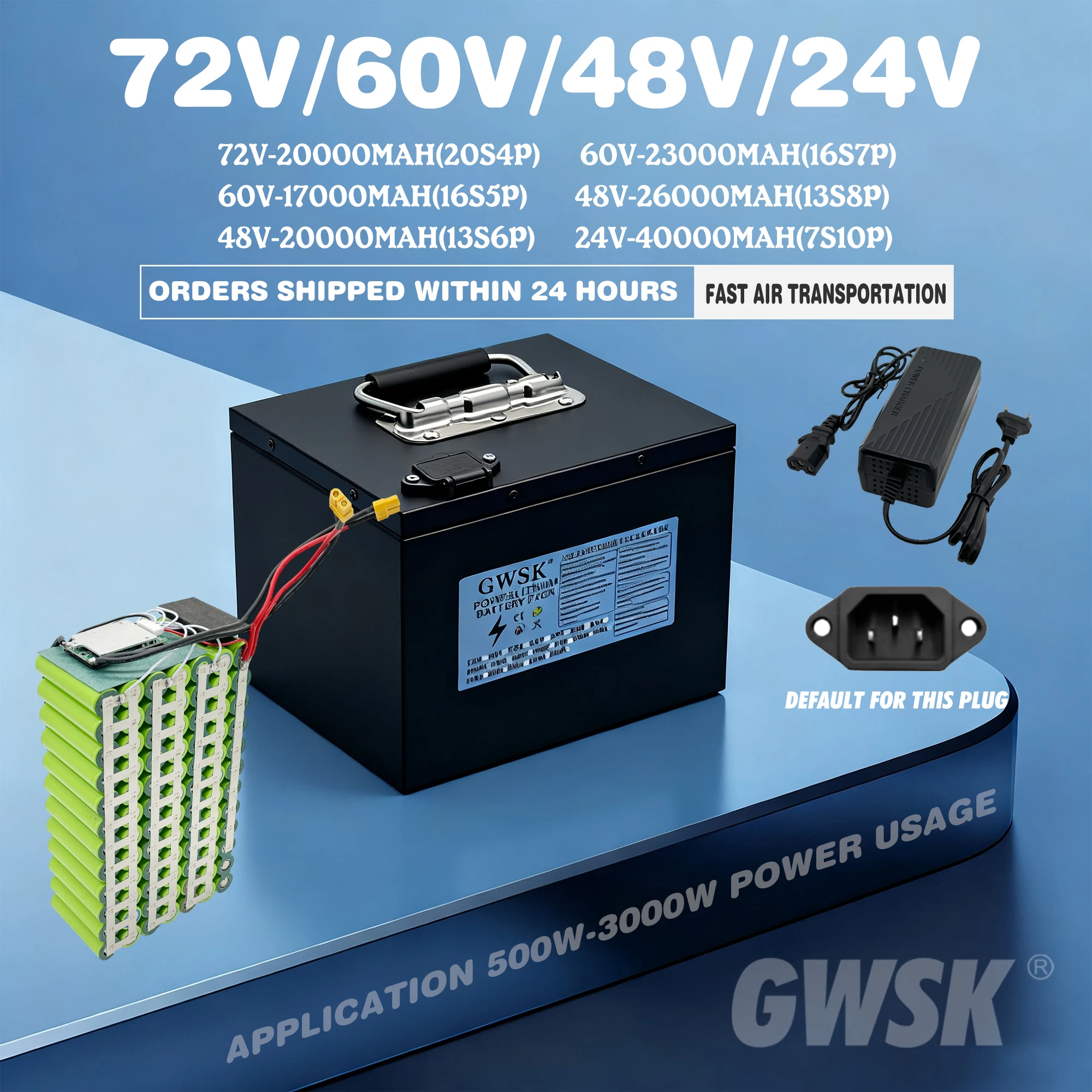 

24V/60V/72V， 18650 lithium batteries with sufficient capacity, shipped by air within 24 hours, suitable for motors below 3000W