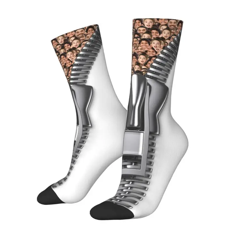 Presente de rosto com zíper masculino divertido personalizado para pai meias unissex quentes respiráveis com impressão 3D meias