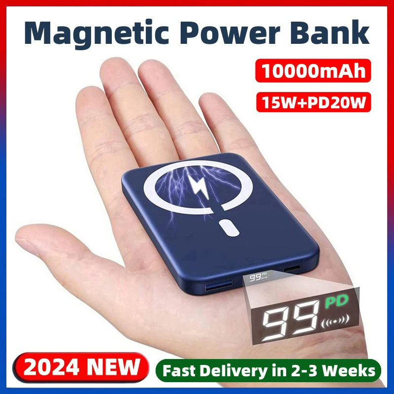 

10000mAh Magnetic Power Bank 15W Magnetic Wireless Fast Charger For iPhone 12 13 14 15 15Pro Max External Auxiliary Battery Pack