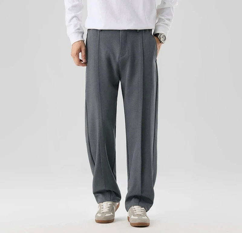

Korean Men's Autumn Casual Suit Pants Straight Loose Sweatpants Soft Wide Leg Baggy Business Trousers Long Office Pants