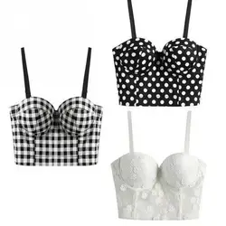 Women's Classic Check Dot Corset Underwear Sexy Floral Print Push Up Bralet Ladies Bustier Bra Cropped Tops Club Party Lingerie