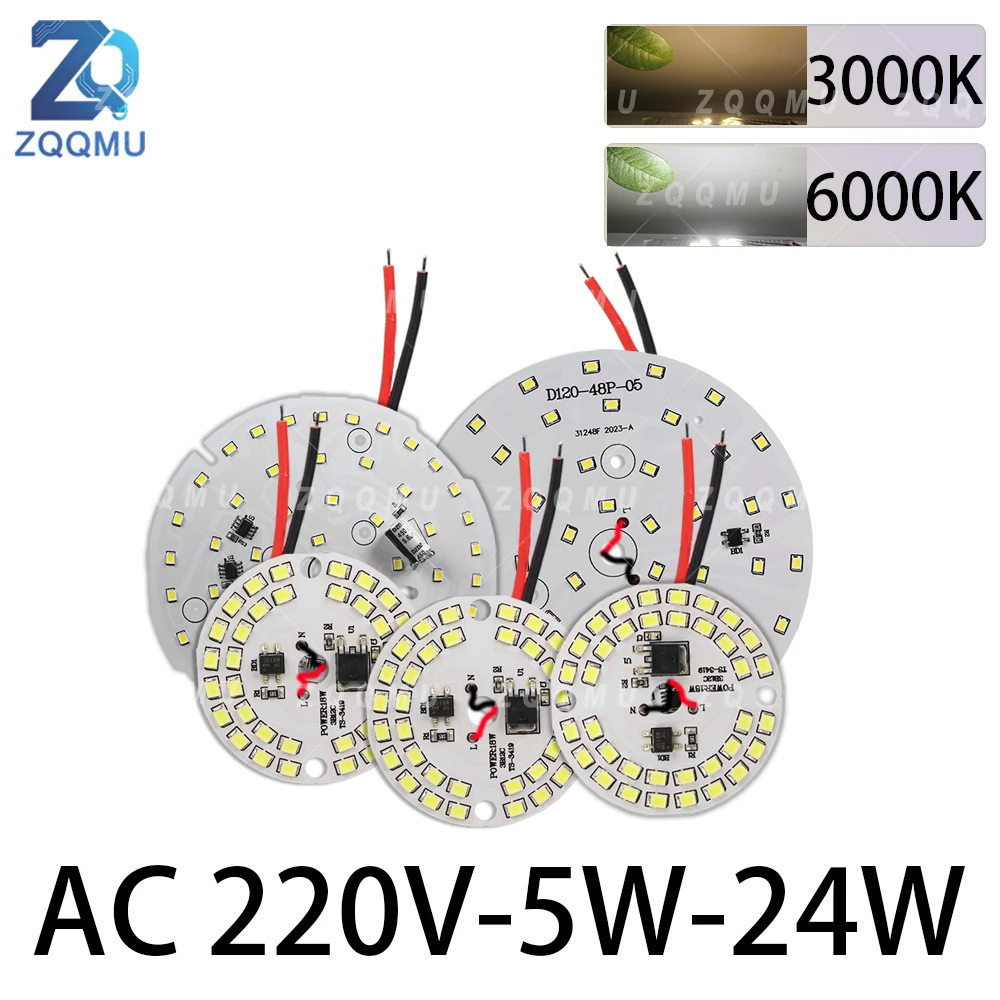5PCS Driverless LED Chip 5W 7W 9W 12W 15W 18W 24W AC220V SMD2835 Round Panel Light Downlight Spotlight for Home Kitchen DIY