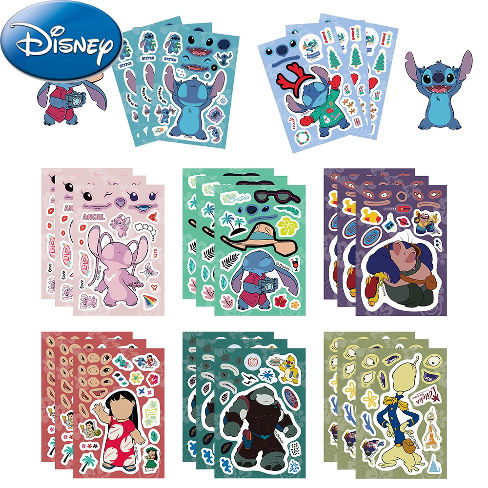 

8/16sheets Make a Face Disney Cute Stitch Cartoon Puzzle Stickers Funny Children DIY Assemble Jigsaw Decals Kids Educational Toy