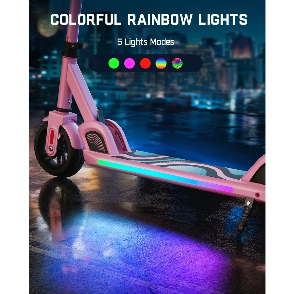 Electric Scooter for Kids 3.9 ft - 5.2 ft, Colorful Rainbow Lights, 5/8/10MPH, 5 Miles Range, LED Display, Adjustable Height