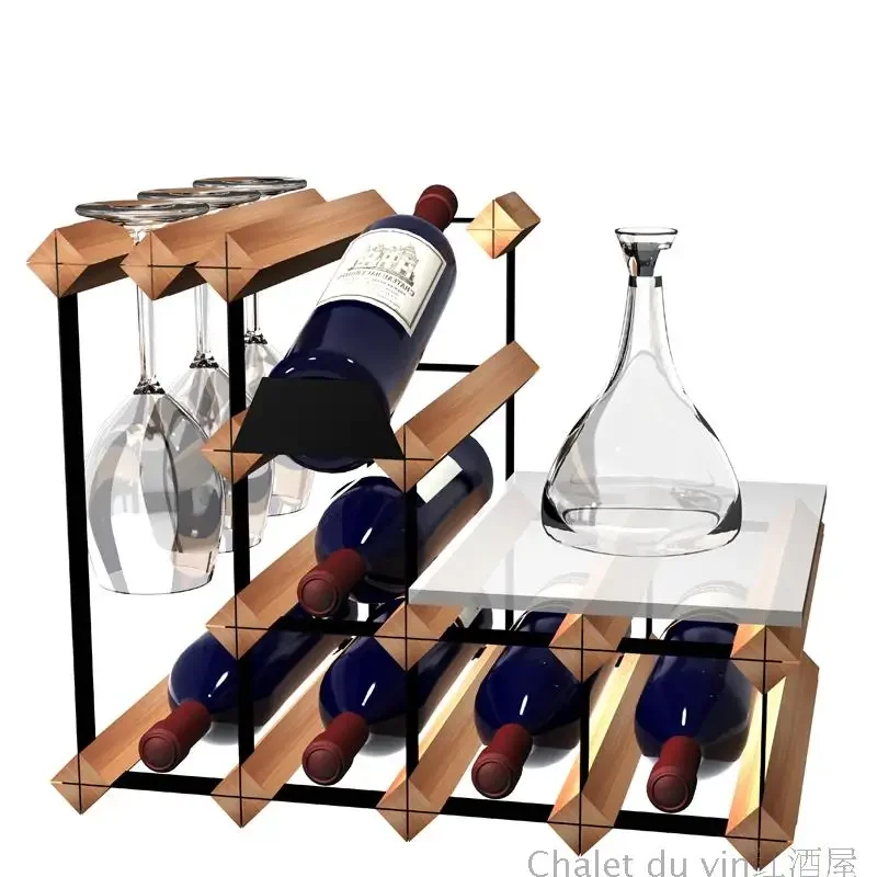 Creative Wine Rack Display Hanging Cup with Decanter Table Multifunctional Stand Solid Wood