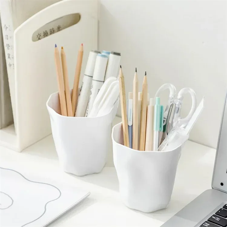 Pencil Cup Holder Plastic Simple Desktop Storage Round Irregular Plastic Desktop Stationery Makeup Tool Storage Box Pen Holder