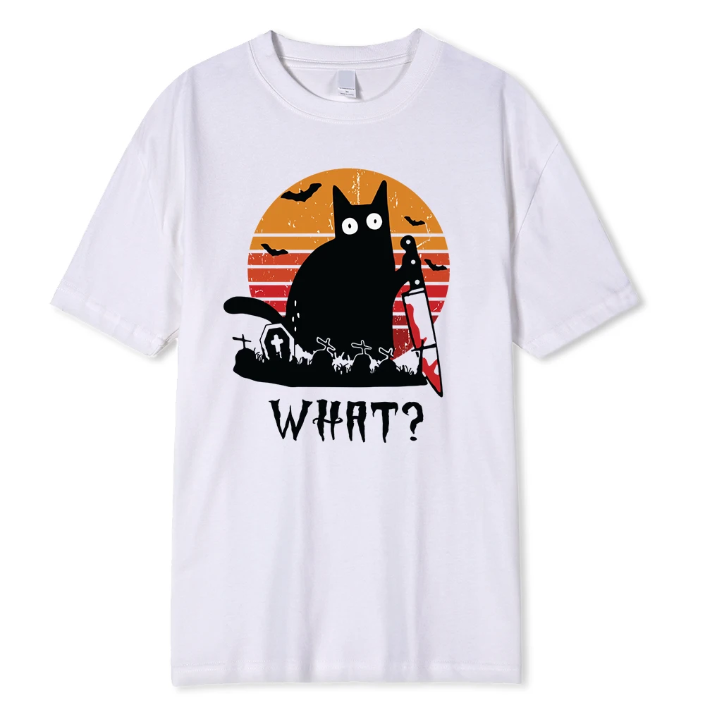 What Black Cat Assassinating With A Knife Men Clothing Oversized High Quality Streetwear Fashion Cotton Top Casual Loose T-Shirt