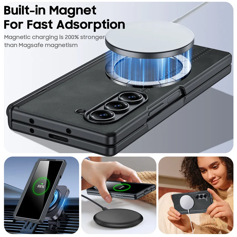 Etui do Samsung Galaxy Z Fold6 5G z przegródką na S Pen, ochroną zawiasu i ekranu, wykonane ze skóry PU, z obsługą ładowania bezprzewodowego i odporne na wstrząsy. — zdjęcie produktu 3