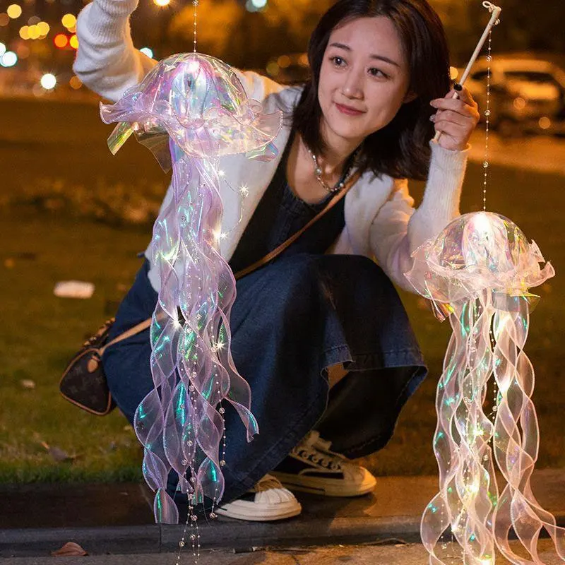 Lâmpada Jellyfish para crianças, lanterna portátil, quarto das crianças, luz da noite suspensa, sereia colorida, festa oceânica, decoração de casa