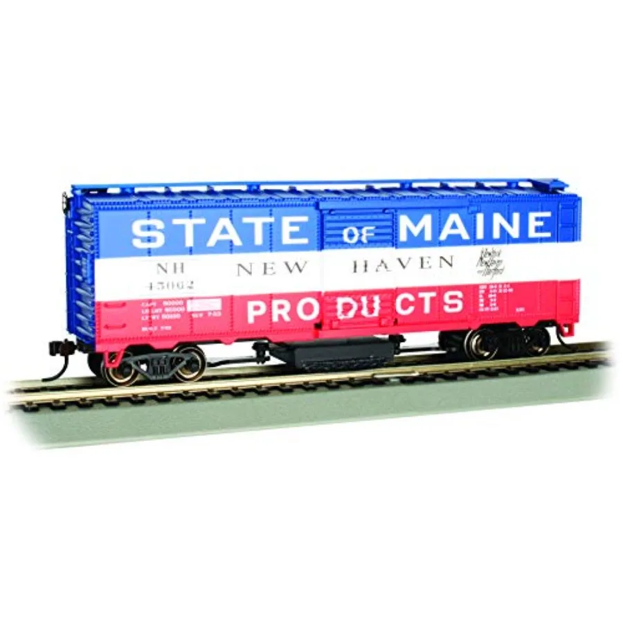 

HO Scale Trains - Track Cleaning 40' Box CAR - New Haven 45062 State of Maine - Plastic, Gray, Realistic Weathering Detail