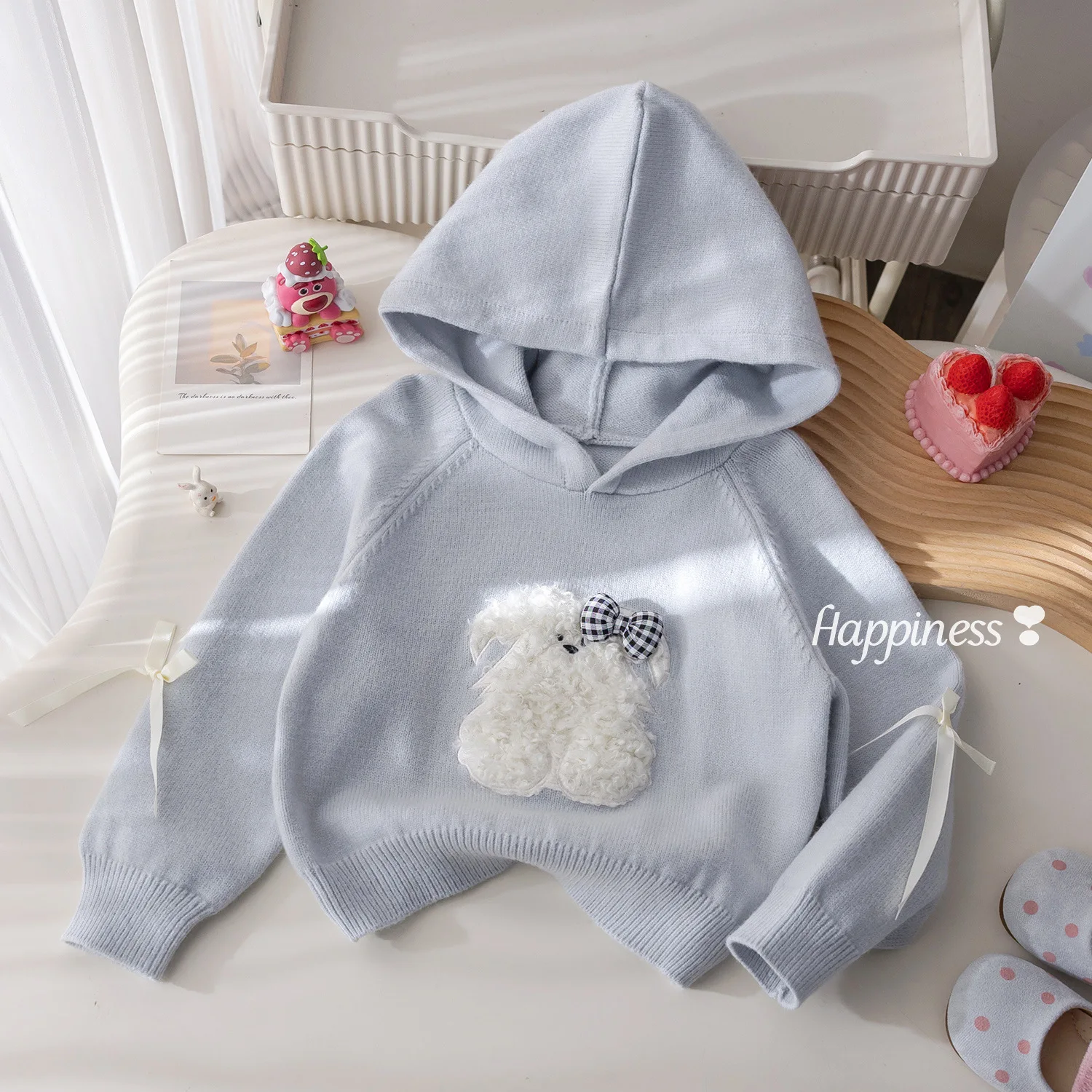 سترة محبوكة للفتيات لخريف وشتاء 2025 مع قلنسوة مريحة وأكمام طويلة بلوفر كارتوني ملابس أطفال من 7 إلى 12 سنة #3