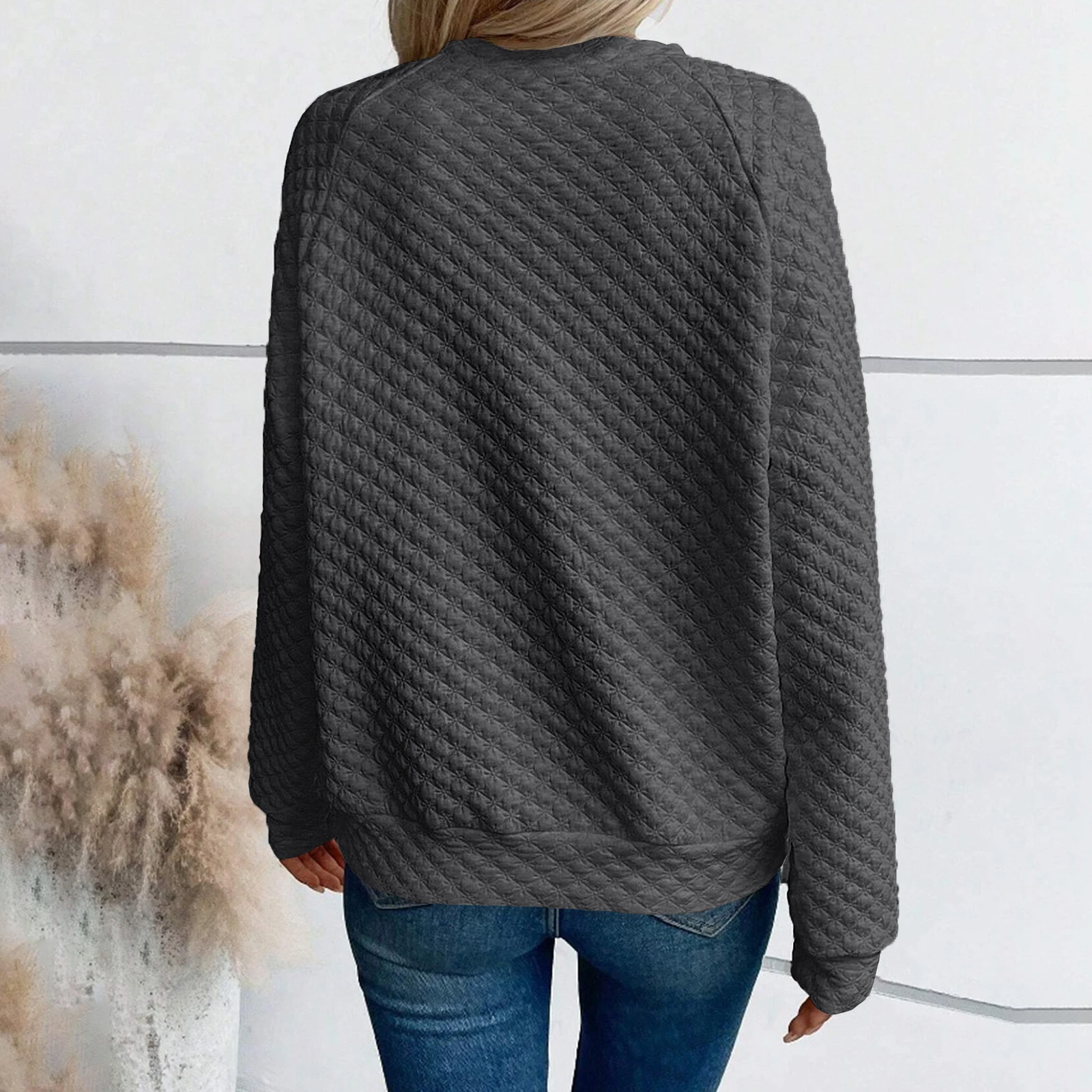 春秋の女性のルーズスウェットシャツカジュアル長袖 V ネックシンプルなプルオーバートップス