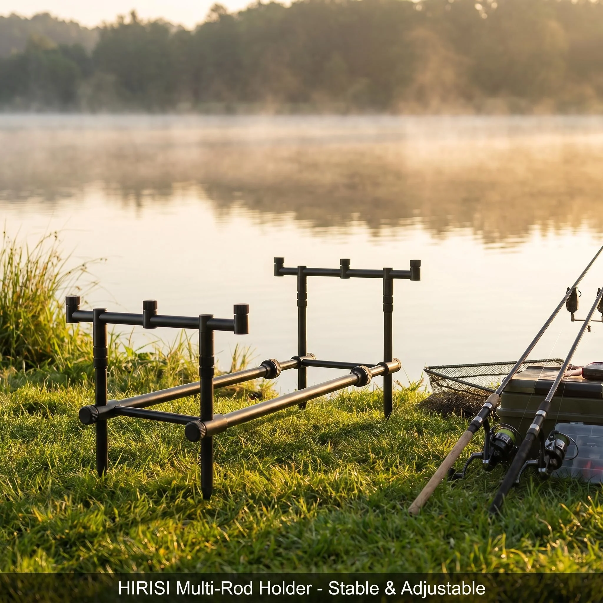 Hirisi Aluminium Carp Fishing Rod Pod Set Bank Sticks and Buzz Bar for 3 Fishing Rods view 3