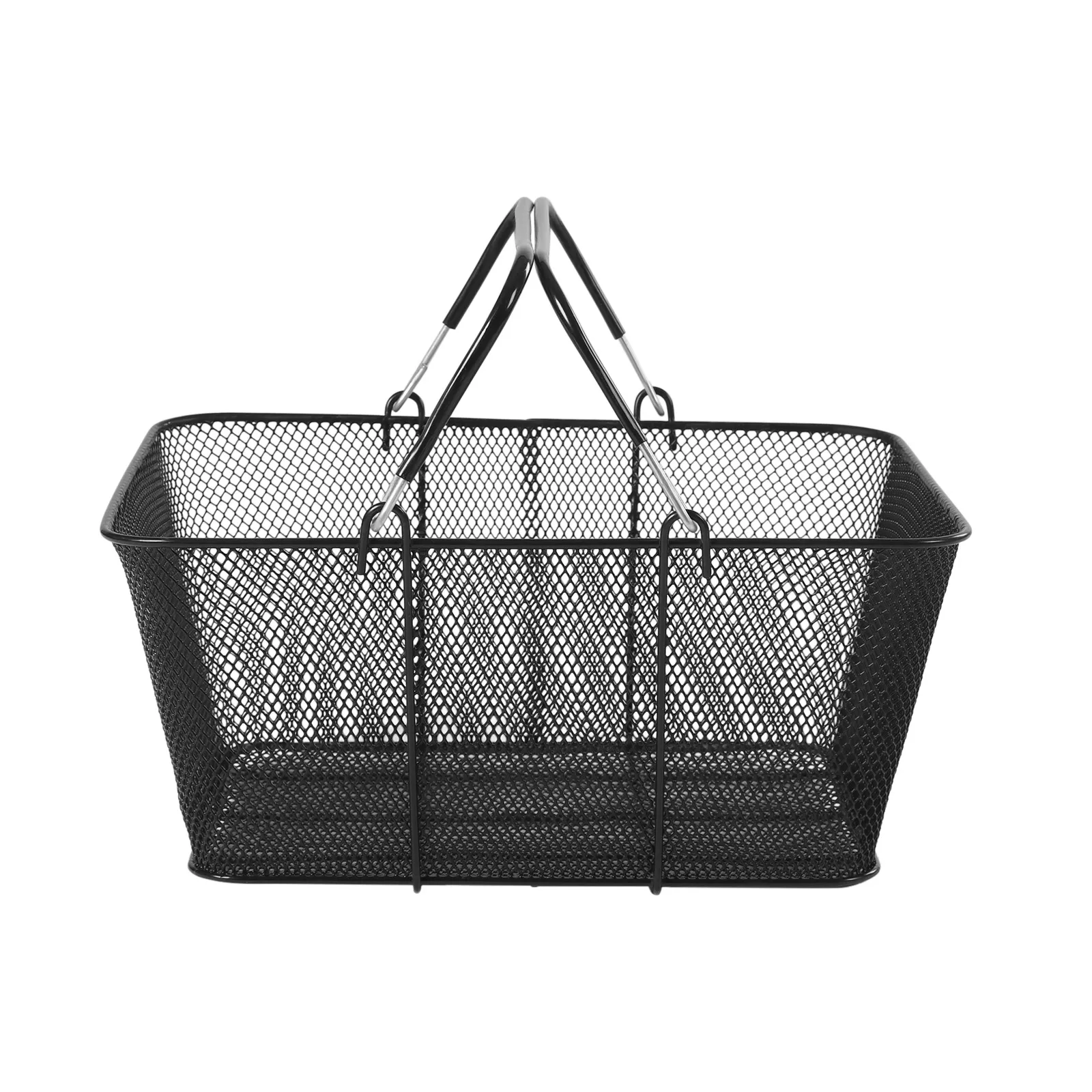 Shopping Baskets Portable Shopping Basket Hand Basket 12PCS Black Metal Wire Stackable Rustproof Silver Frame Round Edge For Supermarket