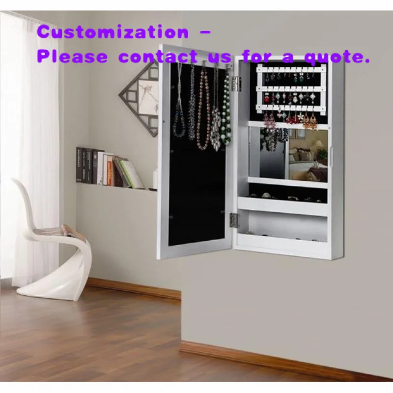 custom.Hot Sell Bedroom Black Mirror Jewelry Cabinet Over Door Jewelry Armoire with Mirror