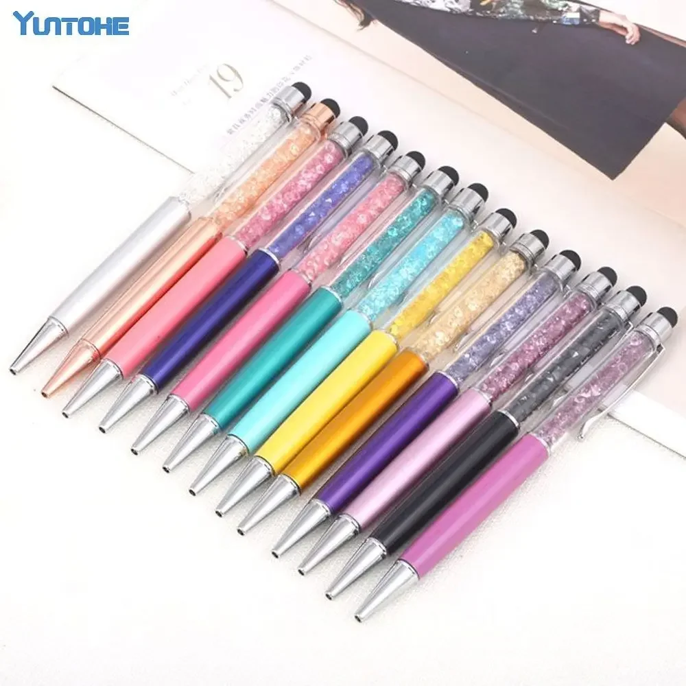 1000pcs/lot Luxury Crystal Point 2 in 1 Touch Screen Capacitive Stylus Ball Point Pen For Mobile Phone PC Tablet iPad