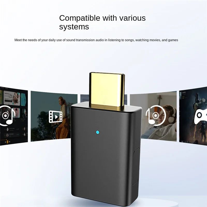 ABMF-LE 오디오 LC3 무선 스테레오 음악 오디오 송신기 PC TV PS4 Auracast 용 Bluetooth 5.4 Aptx-LL/HD Type-C 어댑터