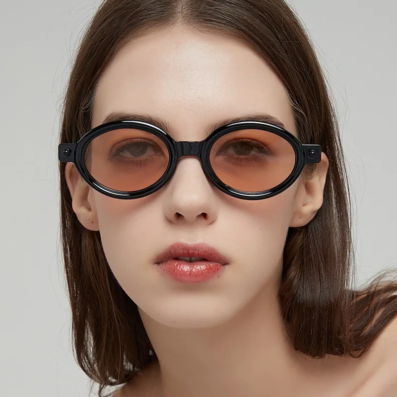 Trendige ovale Retro-Sonnenbrille mit kleinem Rahmen, Sonnenbrille für Damen/Herren, geleefarbene Gothic-Brille, UV400, Streetwear-Brille