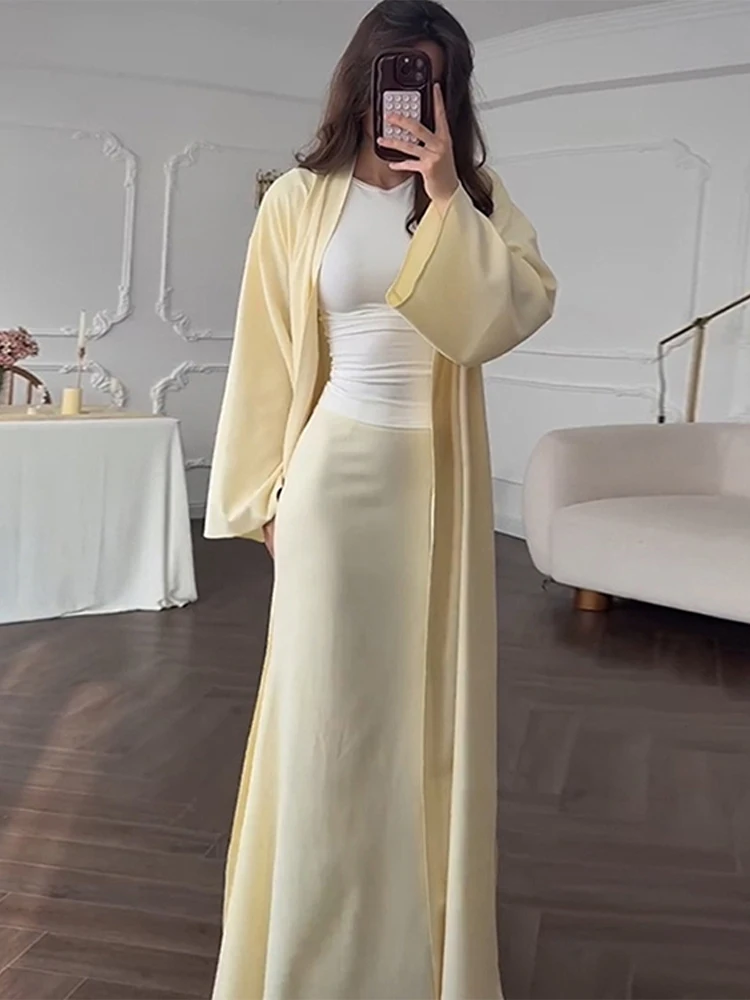 

Elegant Skirt Women 3 Pieces Sets Solid Slim Top Long Cardigan Hip Package Maxi Skirts 2025 Summer Fashion New Female Outfits