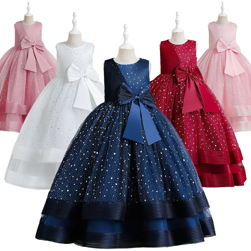 

Luxury Kids Formal Occasion Polka Dot Elegant Dress for Girls Wedding Evening Bridesmaid Graduation Ceremony Pageant Costume