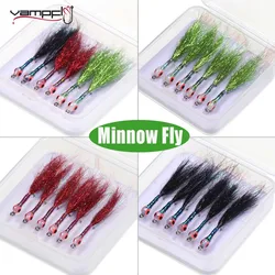 6pcs Luminous 3D Fish Eye Epoxy Minnow Streamer Fly Stainless Steel Hook Ice Dubbing Tail Saltwater Fishing Trout Bass Lure Bait