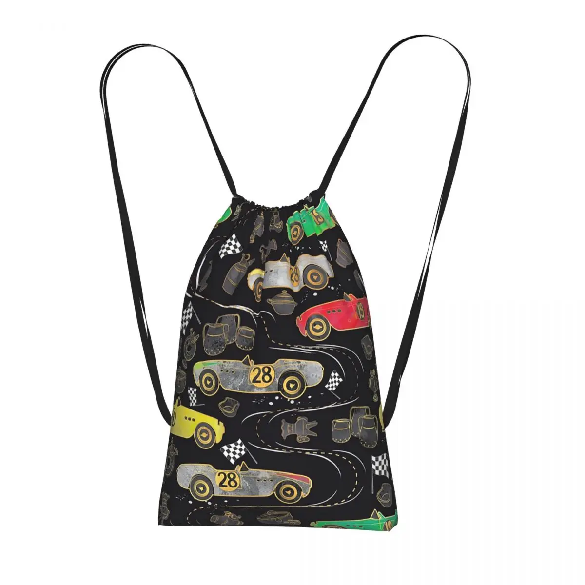 

With A Racing Car Pattern Backpacks Casual Drawstring Bags Sundries Bag Book Bags for Travel Students