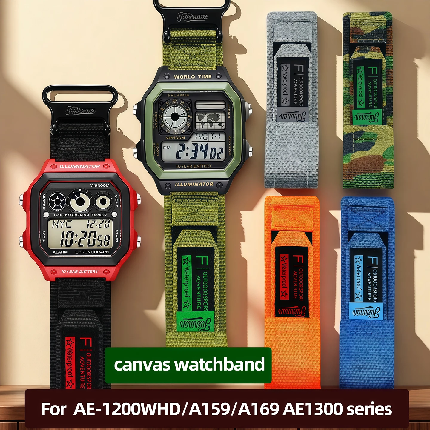 AE-1200WHD Modified canvas strap For Casio A158 A168 f91w A159/A169 AE1300 F105/F84 F-108/W-216H series Men's Nylon watchband