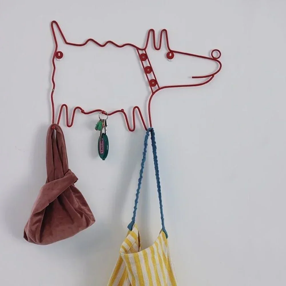 Creative Minimalist Modern Hook Decorating The Entrance Hall Retro Red Puppy Metal Cute Coat Rack Animal New Nordic Key Bag Hook